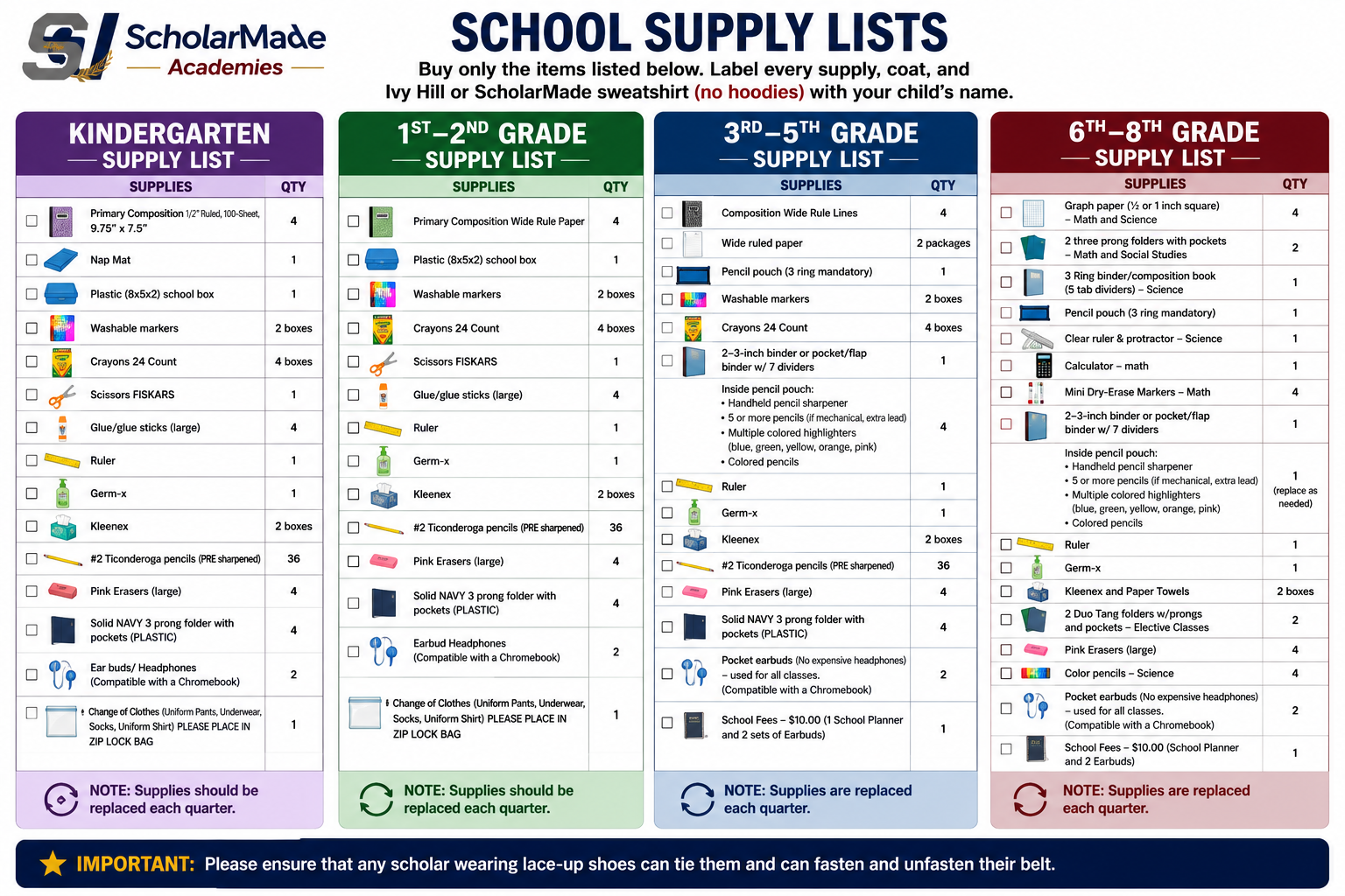 School Supply Lists 2026-27