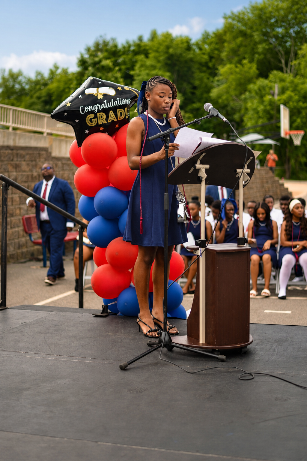 A ScholarMade graduate giving a speech